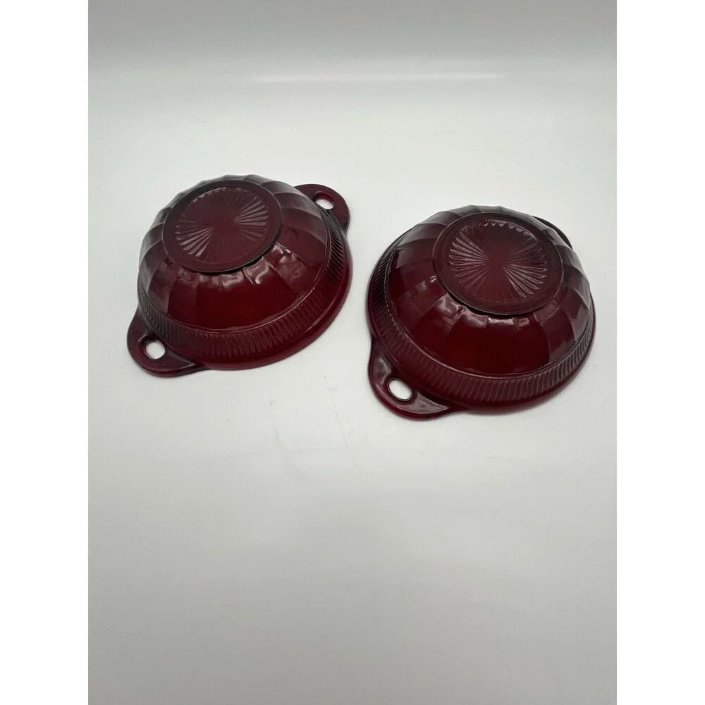 Vintage Anchor Hocking Coronation Royal Ruby Fruit/Dessert Bowls with Handles